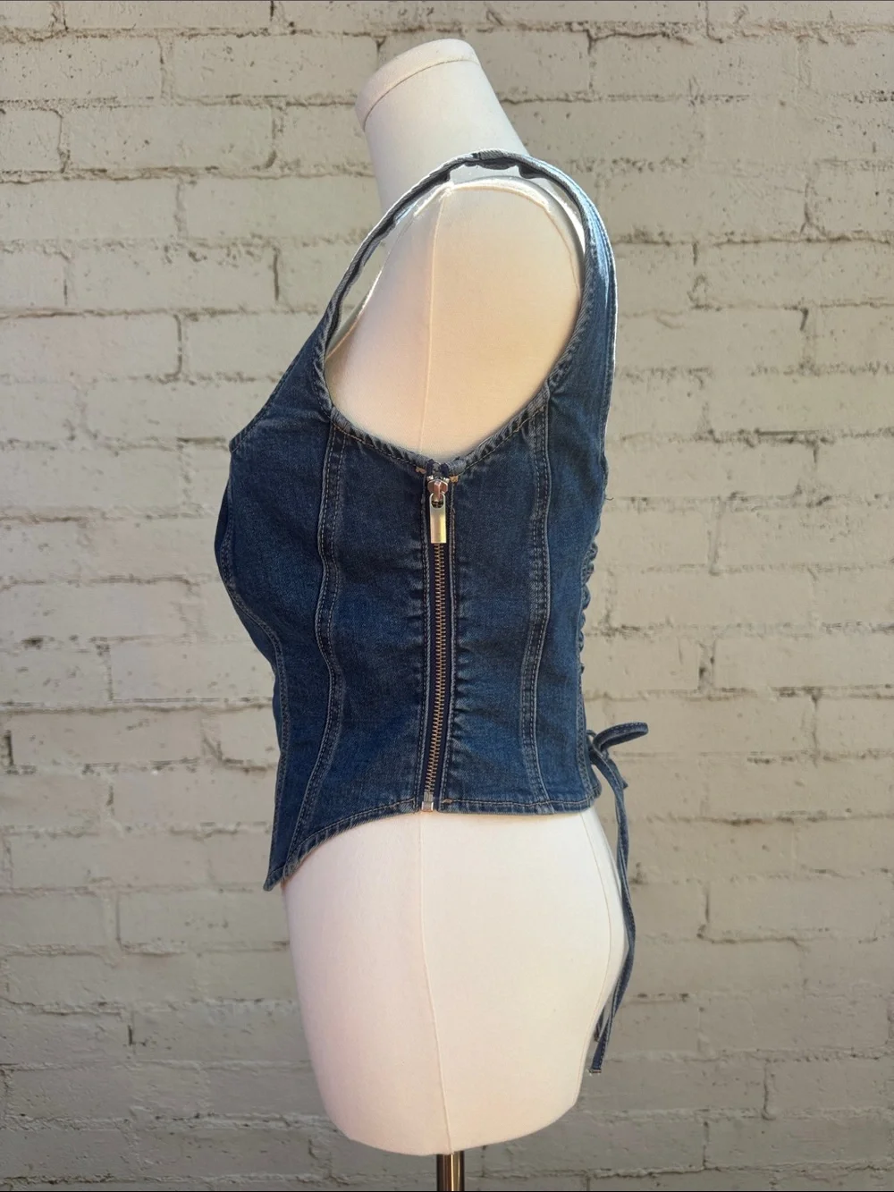 Meshki Bianca Denim Lace Up Corset Dark Blue Size L - Picture 8 of 15